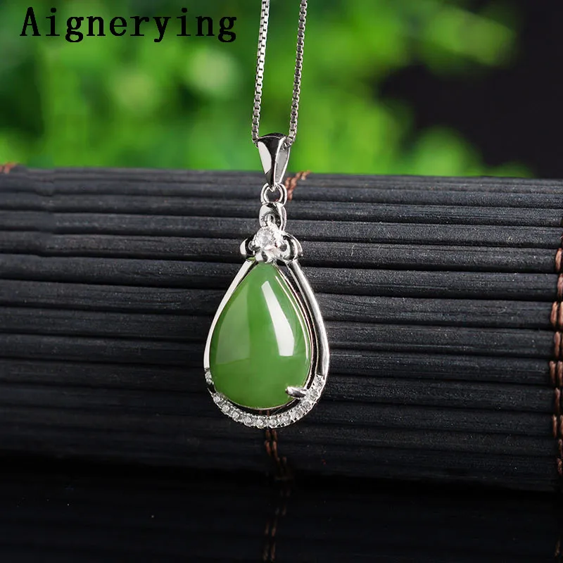 Para Vintage for Women/Men Necklace S925 silver inlaid Porte Certificate natural Green Jade Pendant Bijou Necklaces Gift Box | Украшения и