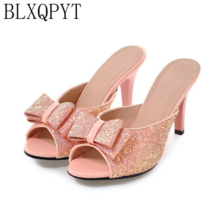 

BLXQPYT Size 32-43 women Summer Slippers Style Sandals Fashion Sweet peep toe High Heels 9CM Party Wedding Shoes Woman 9-216