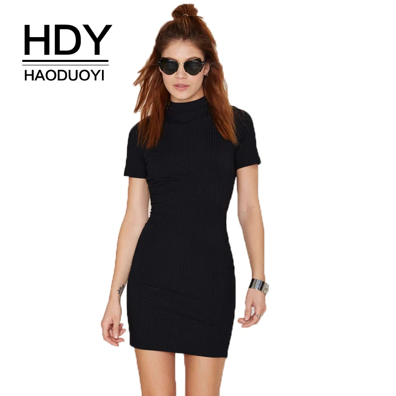 HAODUOYI HDY 2020 Blcak сексуальное женское мини платье с высоким воротом вырезом на спине