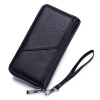 genuine leather large capacity men wallets multi card bit zipper purse with hand rope new arrivals brand famous long man wallet