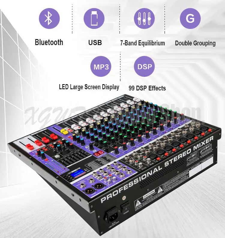 12-канальный микшерная консоль с Bluetooth записи 99 DSP эффект USB Функция Профессиональный диджейский аудио-микшер