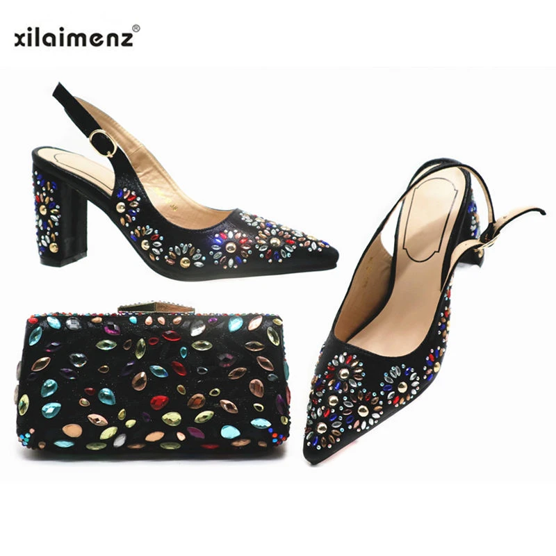 Новинка 2019 черные итальянские туфли с сумочкой в комплекте итальянский дизайн