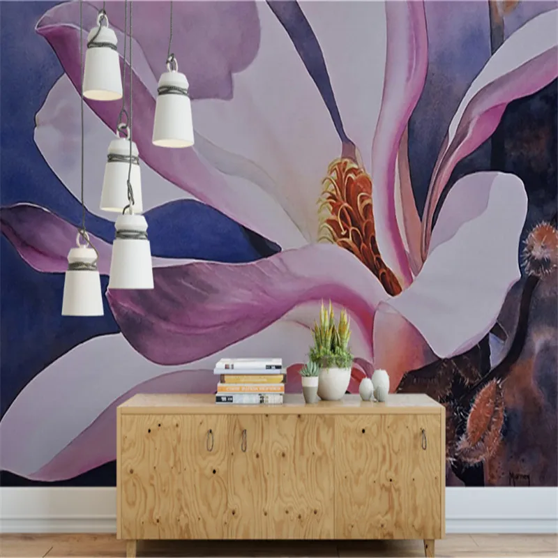 

Пользовательские Современные 3d фото обои 3d Настенные обои фиолетовый романтический эстетический цветок Лилия Современный модный фон Стен...