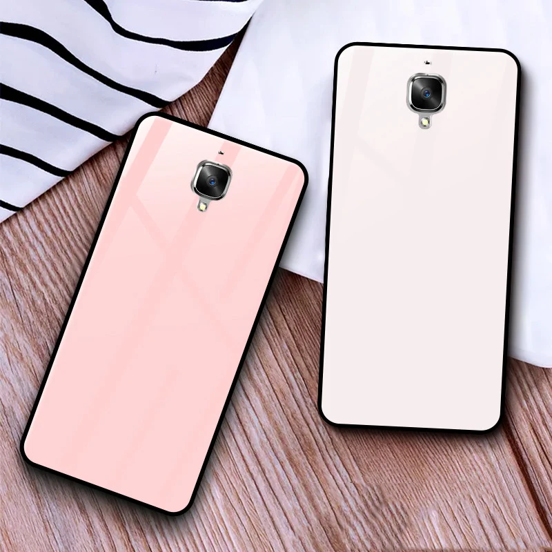 Одноцветное Стекло для Oneplus 3 чехол для Oneplus A3000 телефон случаях градиент закаленное стекло основа Oneplus3 случае 1+ 3 задняя крышка shell