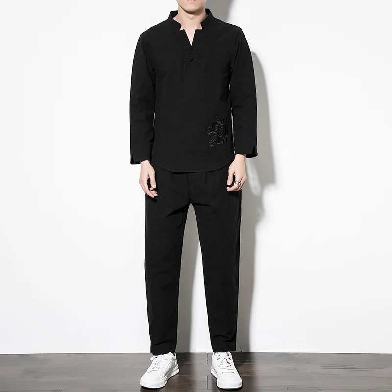 Для мужчин комплекты из 2 предметов (футболка + брюки) Китайский Стиль вышивка