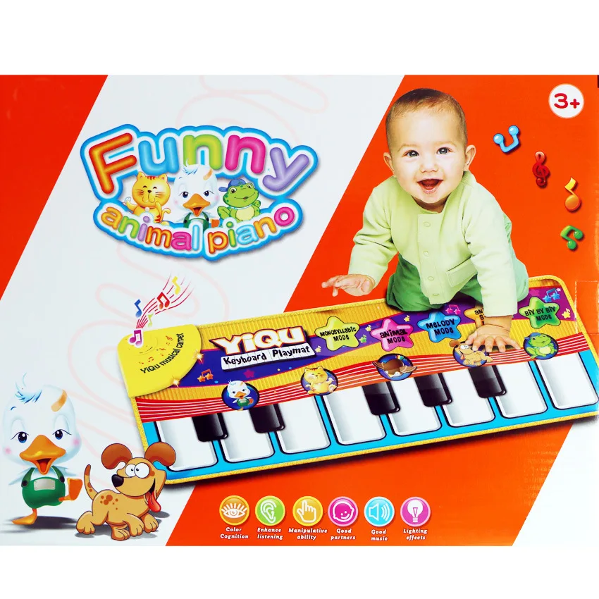 Новое Детское пианино, играющая игрушка с забавной музыкой и звуками животных, коврик для ползания, Детский образовательный подарок 72*29 см