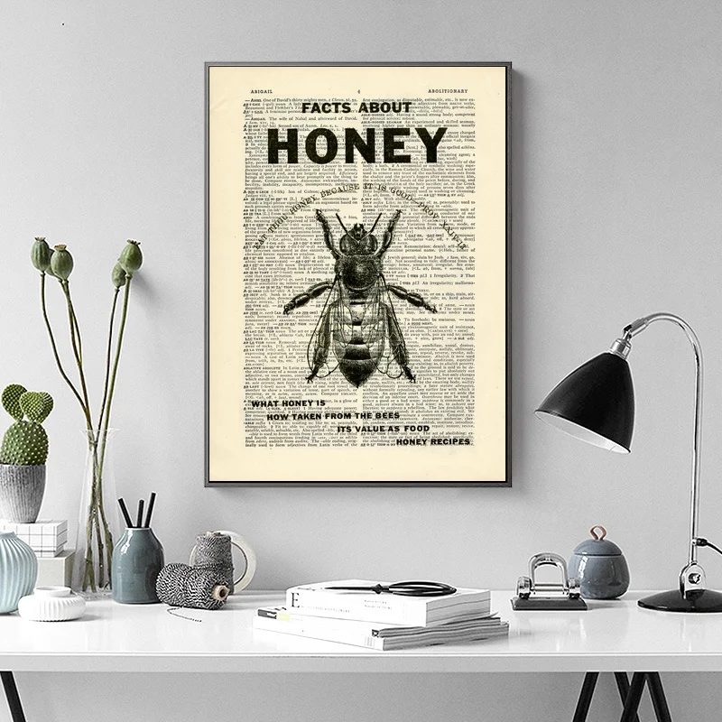 

Honey Bee Dictionary Art Abstract Vintage Wall Art Paint Wall Decor Canvas Prints Canvas Art Poster Oil Paintings No Frame