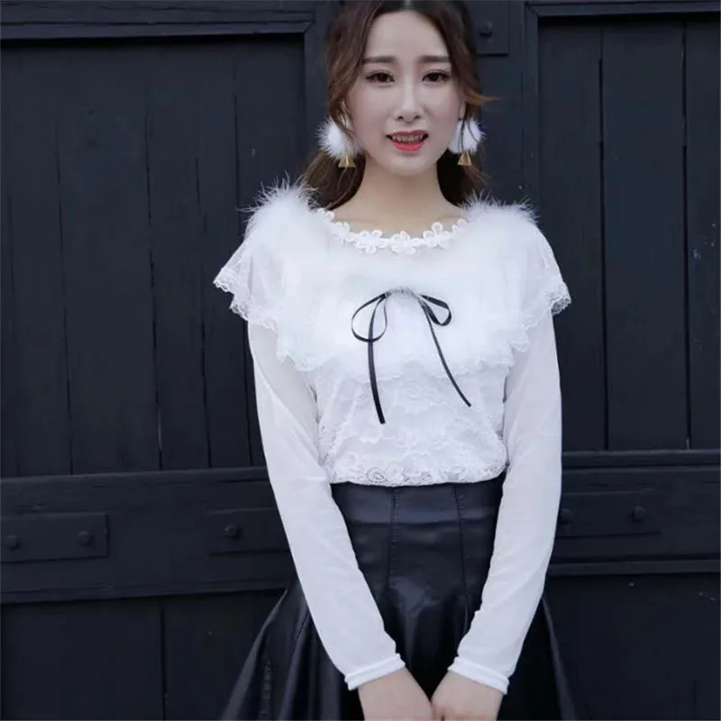 Новинка 2018 летняя и осенняя женская рубашка с оборками милая кружевная блузка