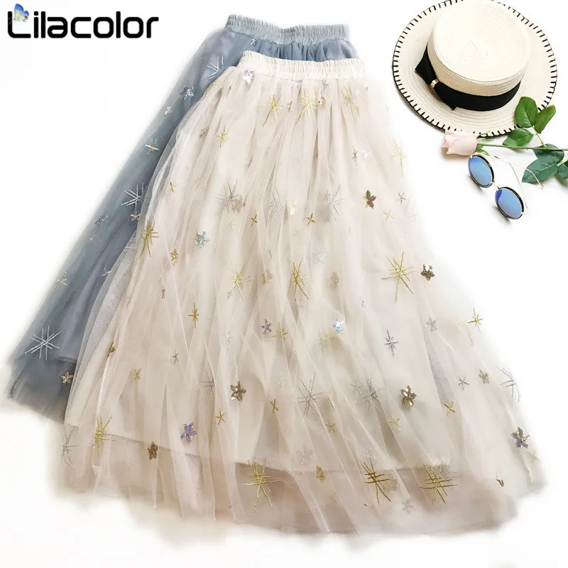Lilacolor пачка тюль сетки Юбки женские длинные макси юбки 2019 корейские демисезонные