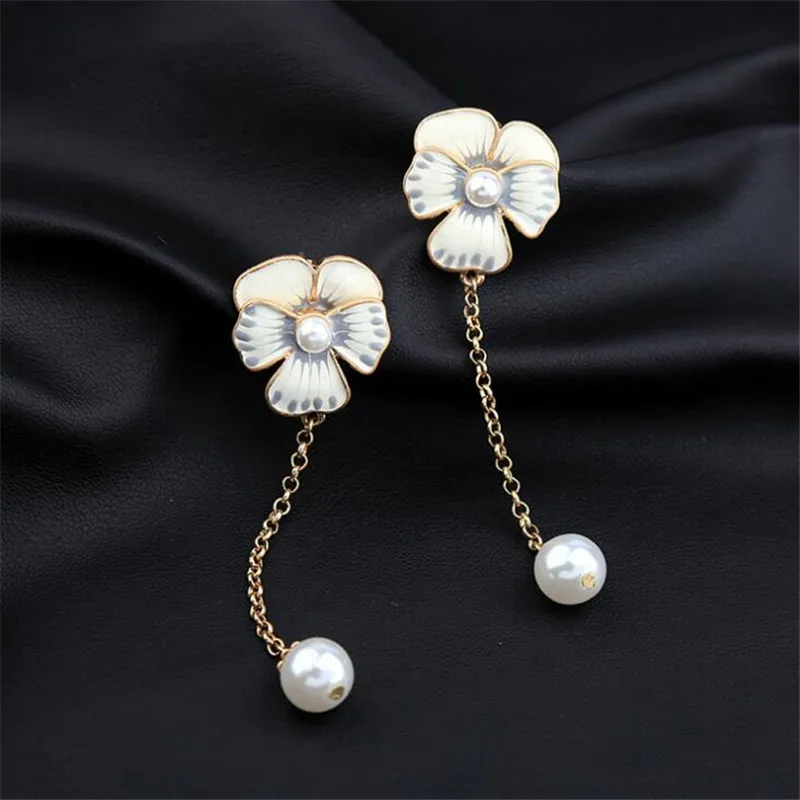 Классический большой с эмалированными цветами Серьги для женщин Винтаж золотой