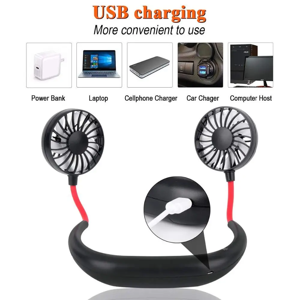EastVita свободные руки подвесной шейный USB Перезаряжаемый двойной вентилятор