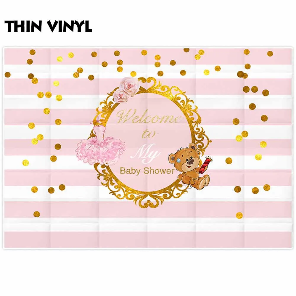 Allenjoy фон для фотостудии розовые полосы розовый балет золотые точки медведь