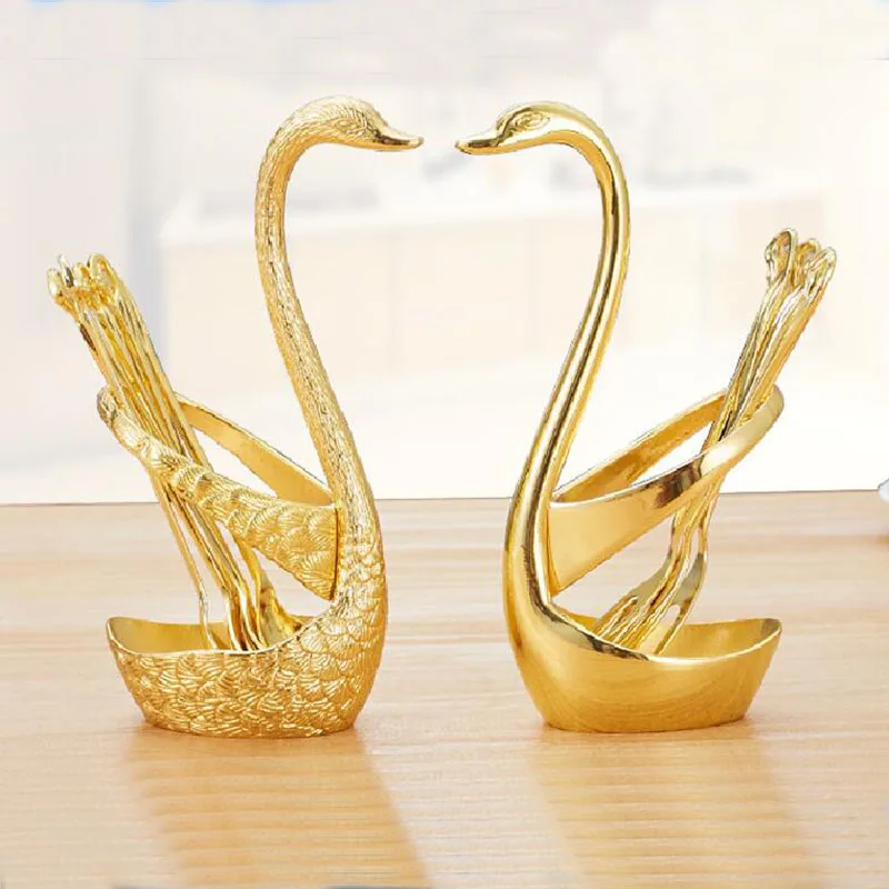 Творческий золотой Лебедь фруктовая вилка для фруктов и десертов Столовые