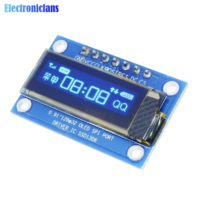 0,91 дюймовый 12832 128x32 синий OLED ЖК-дисплей SSD1306 Драйвер IC DC 3,3 V-5 V SPI для Arduino PIC DIY модуль