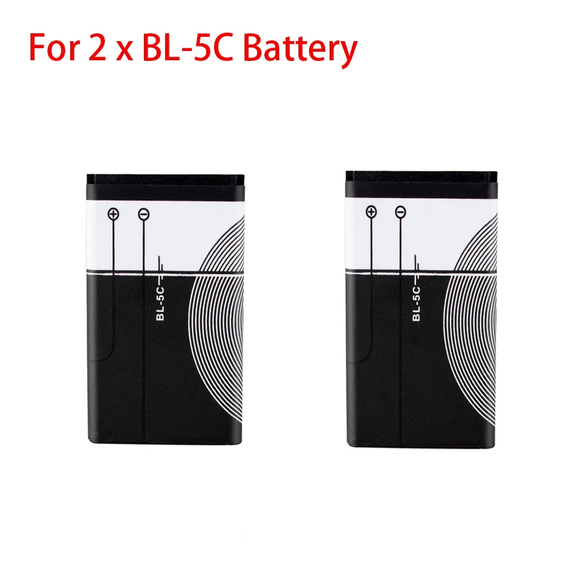 

2X 1020mah Phone Replacement BL-5C BL 5C Battery For Nokia 1112 1208 1600 1100 1101 n70 n71 n72 n91 e60 Rechargeable Batteries
