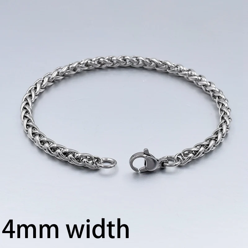 4mm wheat chain Мужской браслет и браслет,, рождественский подарок, браслет из нержавеющей стали, серебряный цвет, звено пшеницы, Двойная Цепочка, ювелирные изделия, Прямая поставка - Окраска металла: 4mm wheat chain