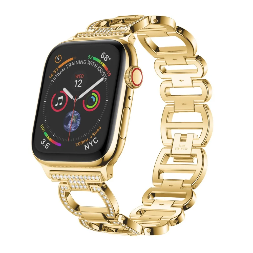 Браслет из нержавеющей стали для Apple Watch Band 44 мм 40 42 38 металлический бриллиантовый