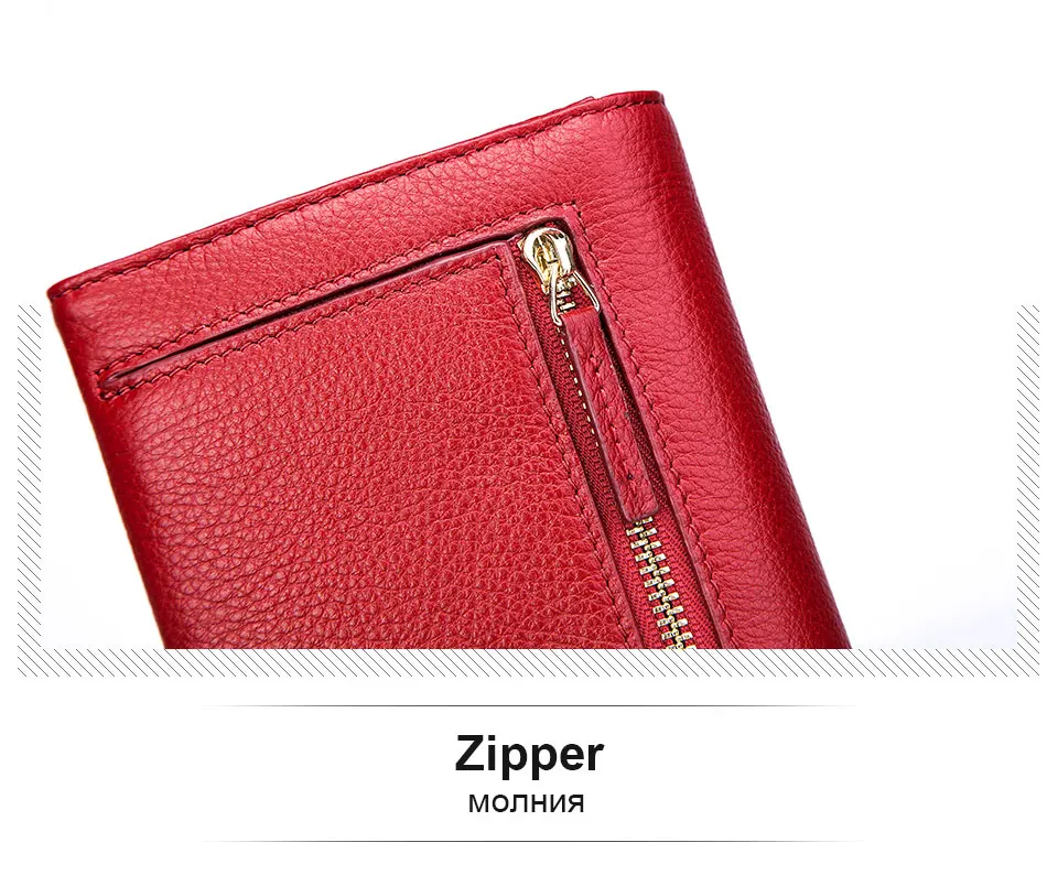 KAVIS Genuine Leather Women Wallet Female Coin Purse Long Clutch Bag Handy Zipper for Girls Walet Portomonee Clamp Purse
