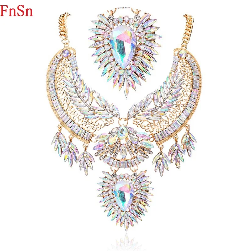 Женское Ожерелье из цинкового сплава FnSn чокер с кристаллами ювелирное изделие в