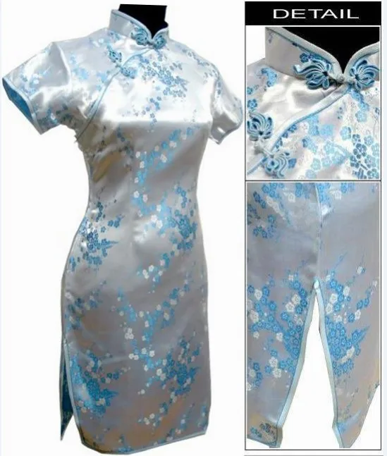 light blue club Винтаж Дракон и Феникс Qipao элегантное женское платье большого размера Cheongsam 3XL 4XL 5XL 6XL воротник стойка Сексуальное мини китайское платье Vestidos - Цвет: light blue club