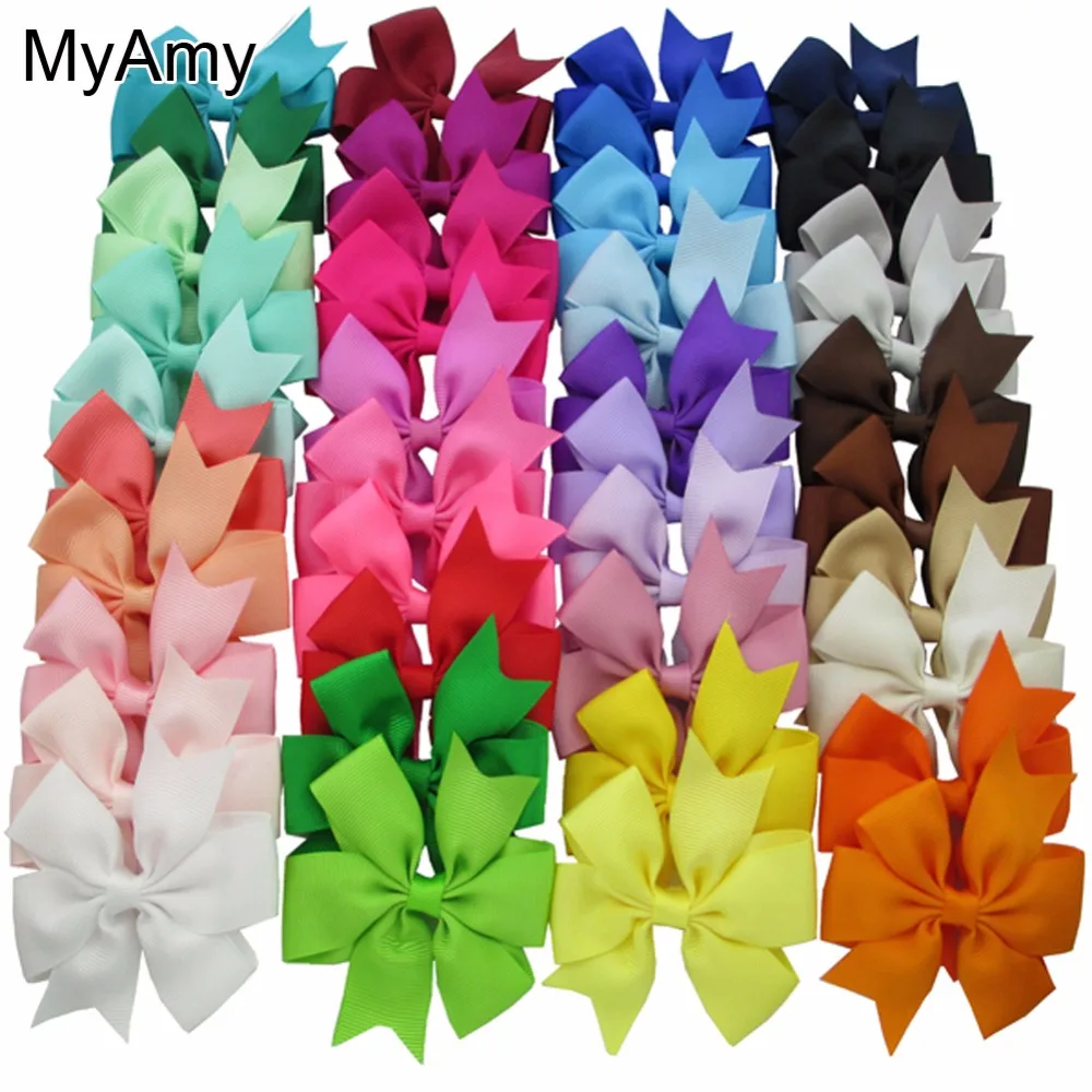 MyAmy 40pcs/lot 3'' Baby Girl Grosgrain Ribbon Boutique Hair bows WITH Alligator Clips hair Bows For girls kids hairbow | Детская