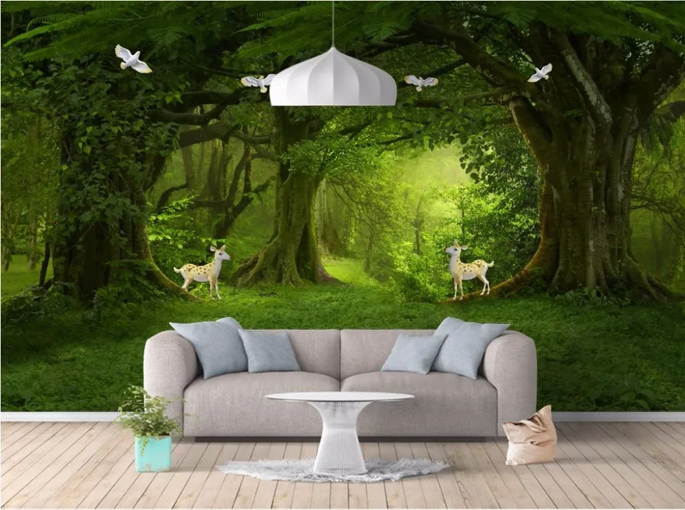 

Custom 3D wallpaper for walls 3 d murals wallpaper Deer forest fresh scenery mural background wall paper 3d livingroom wallpaper