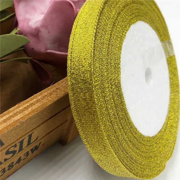 12 mm Gold 25 Y Золотая и серебряная лента ручной работы 25 ярдов 22 м металлический блеск свадебное Рождественское украшение DIY лямки карты подарочная упаковка - Цвет: 12 mm Gold 25 Y