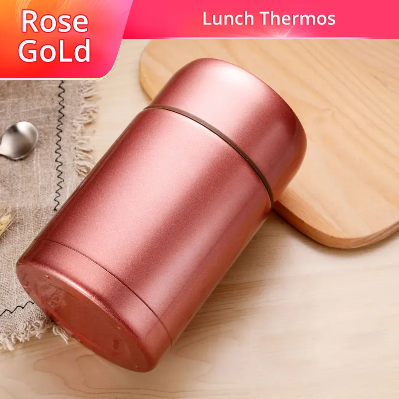 Rose Gold Термос для обедов, большая емкость, изолированный термос из нержавеющей стали, чашка для горячего супа и холодной еды, контейнер для хранения пищевых продуктов - Цвет: Rose Gold