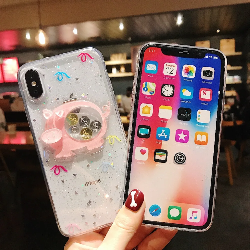 ORYKSZ блестящий прозрачный силиконовый чехол для телефона Lucky Pig Для IPhone Xs XSMAX XR s 6S 7 8
