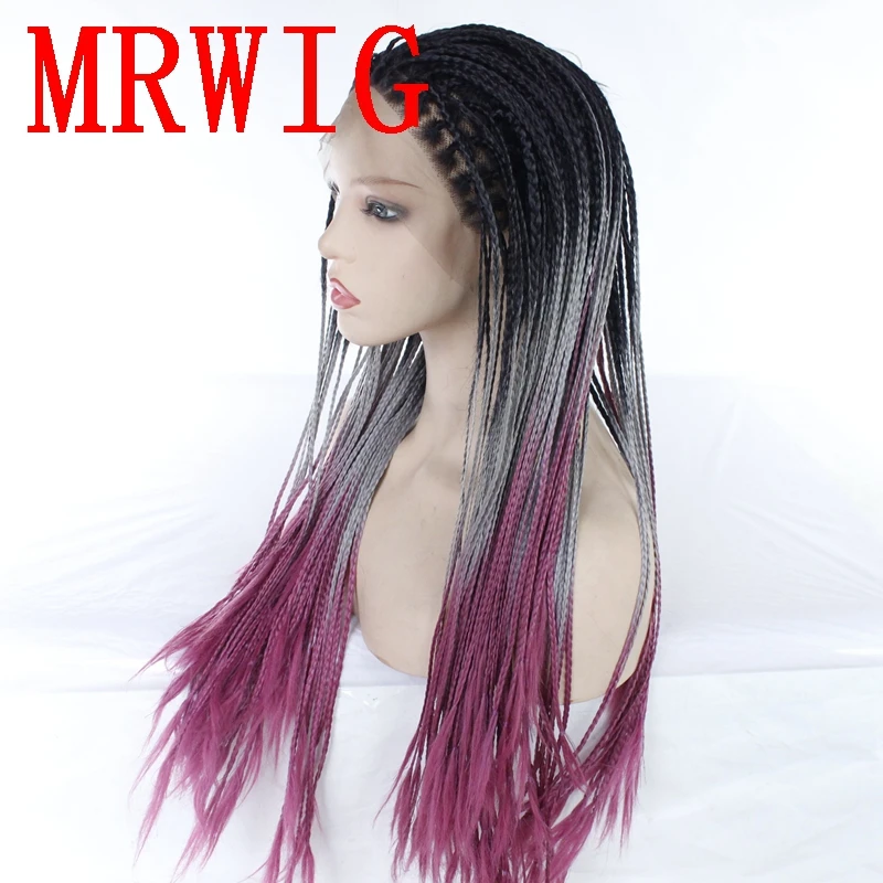 Парик MRWIG Ombre серый/фиолетовый 26 дюймов свободная часть плетеная коробка косички