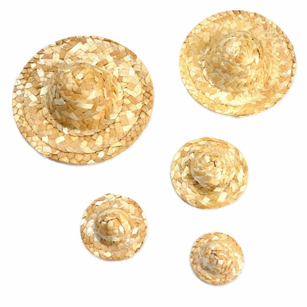 

4pcs/set Lovely cute DIY material Straw hats different sizes half hand-weave decor Straw hat Handcraft Figurine Accessories