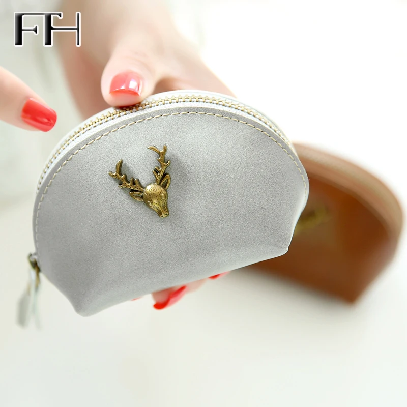 Симпатичный винтажный женский кожаный мини кошелек на молнии с металлическим