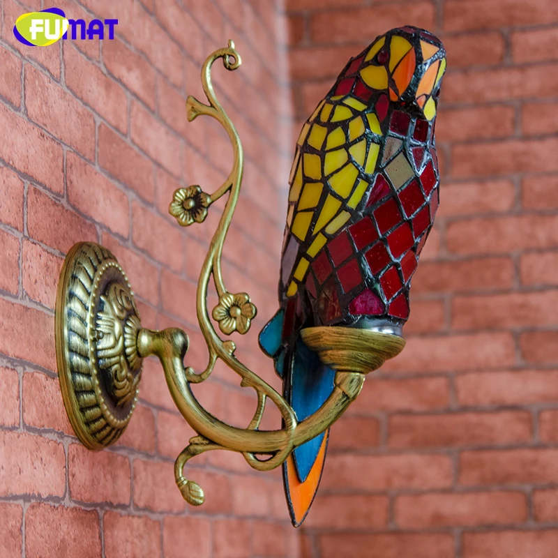 Настенный светильник FUMAT с витражным стеклом и попугаем|lamp light kit|lamp black and whitelight tube