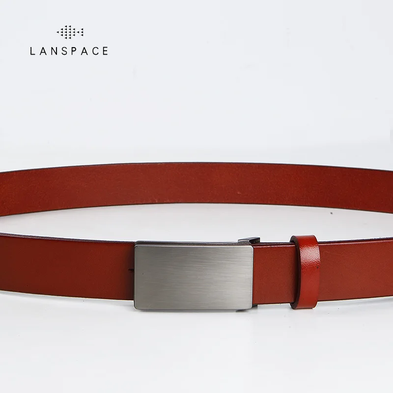 Кожаный мужской ремень LANSPACE повседневный кожаный для джинсов с медной пряжкой 2