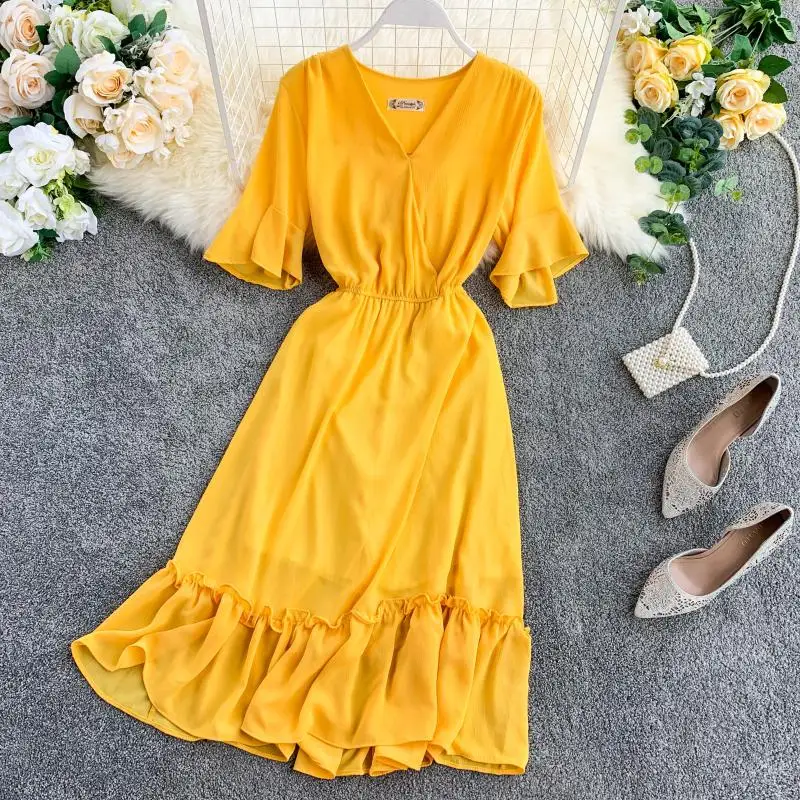 2019 новые модные женские платья французское платье летнее шифоновое