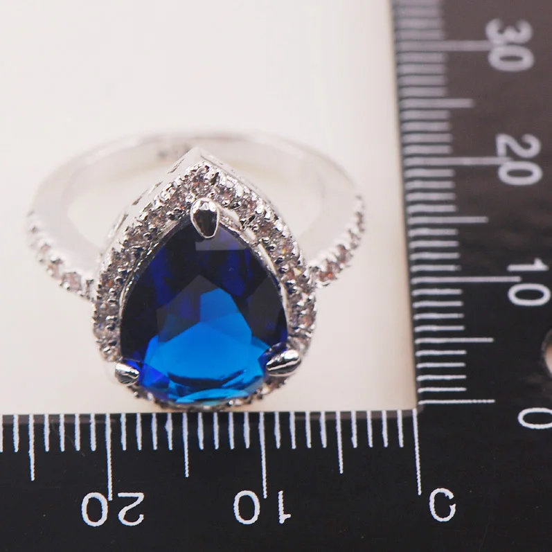 

Blue Crystal Zircon White Crystal Zircon 925 Sterling Silver Woman Ring Size 6 7 8 9 10 F600 Fashion