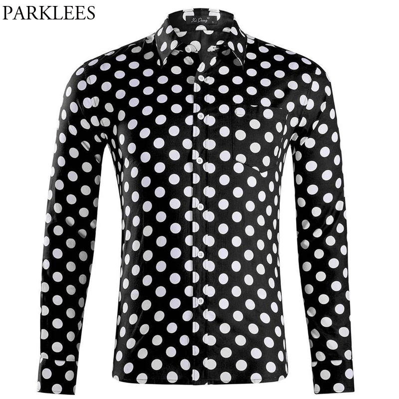 

Polka Dot Black Long Sleeve Shirt Men 2019 Fashion Slim Fit Mens Dress Shirts Casual Button Down Social Shirt Male Camisas 2XL