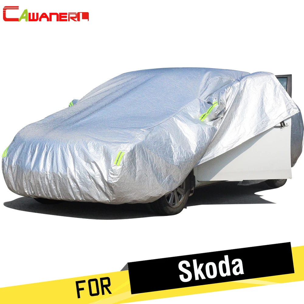 Cawanerl For Skoda Fabia Octavia Thicken Car Cover Waterproof Anti-UV Sun Shade Snow Rain Hail Dust Resistant Cotton Auto Cover