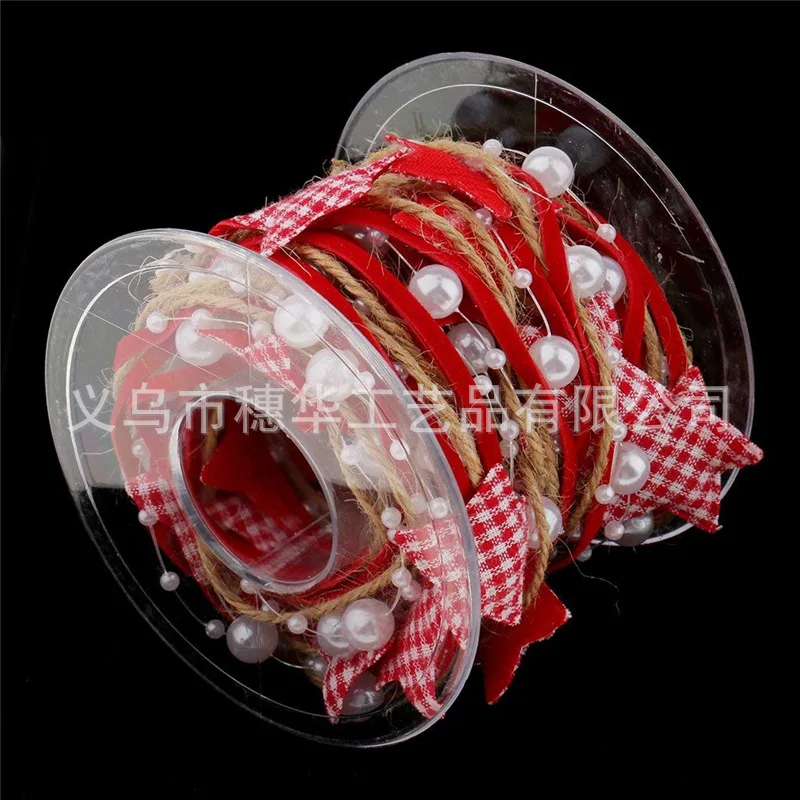 

3cm Star Bead Chain Ribbon for Christmas Tree Decoration DIY Handcraft Christmas Gift Packing 5 meters/roll