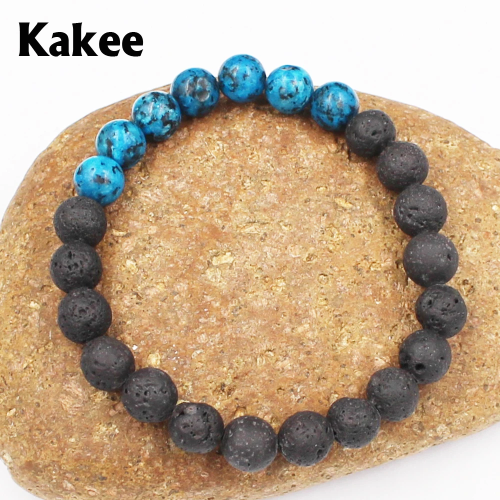 Kakee 8 мм 7 чакр черный лава камень бусы браслет Pulseras Шарм для мужчин и женщин Будда