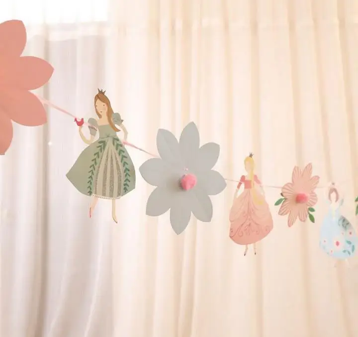 

Flower Fairy Princess Children's Birthday Party Paper Flag Banner Decoration Tale Theme wedding Hen Party Bunting Decor present