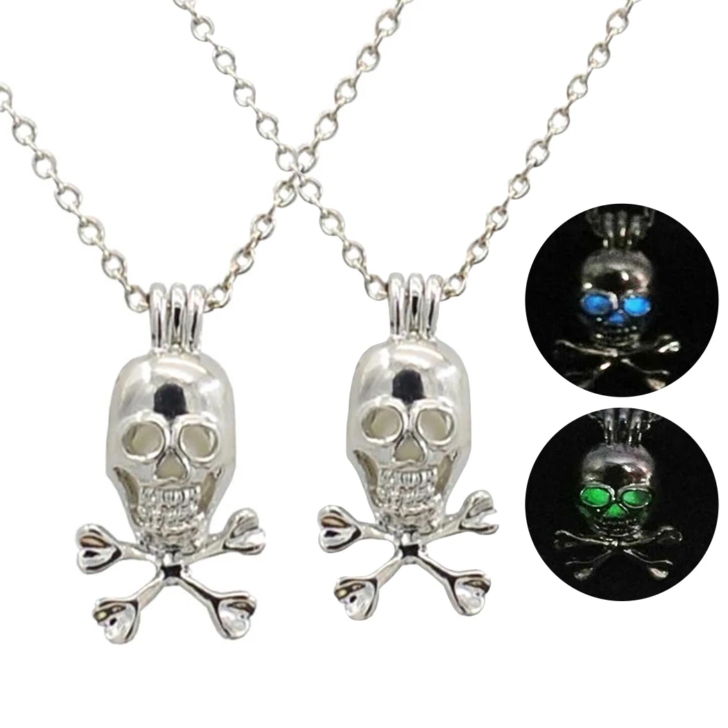 2PCS Skull Couple Necklace Luminous Pendant Hollow Out Nightclub Chain Punk Gothic For Valentine'S Day Halloween | Украшения и