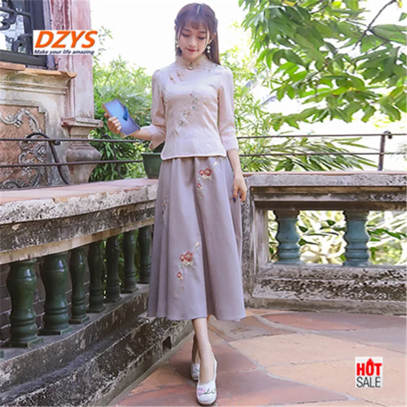 

Spring and summer new national wind women's clothing slimming art retro buckle embroidery flower improvement cheongsam Bottom To