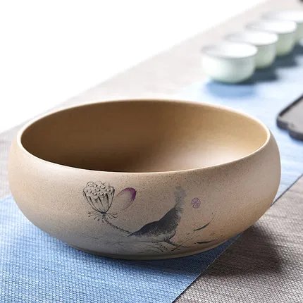 17cm lotus seed Грубая Керамическая пиала мойка большой керамический умывальник ручная роспись чашка ручка стирка водная культура горшок кунг-фу чайная церемония аксессуары - Цвет: 17cm lotus seed