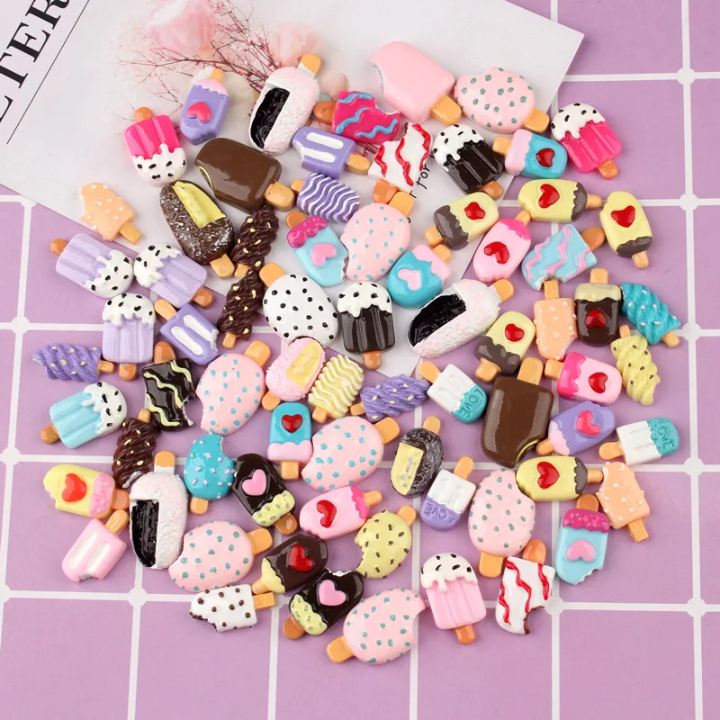 DECOCASE 100pcs Colorful Popsicles Slime Charms Beads Headwear Flatback Crafts Ornaments Decoration Phone Case DIY Accessories |