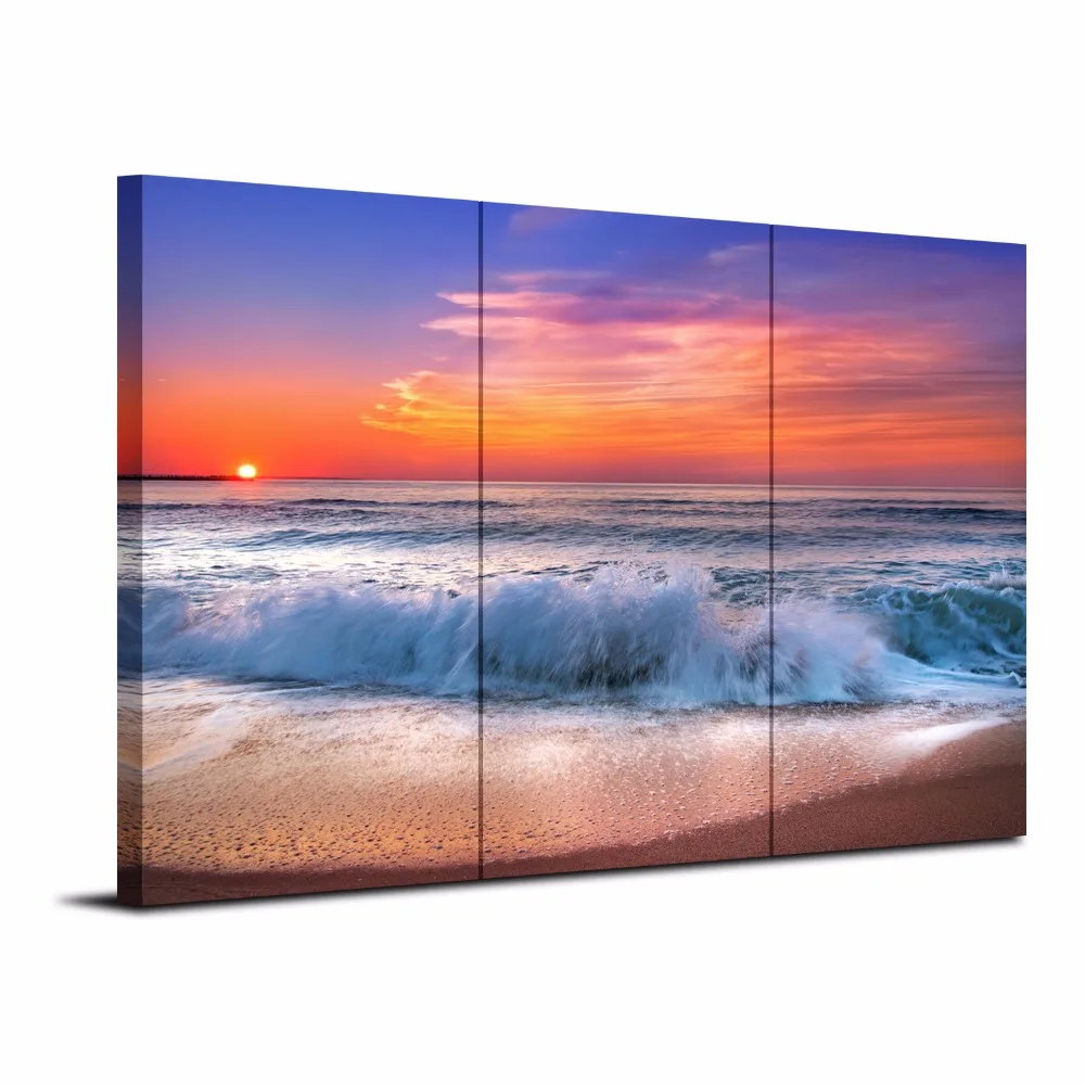 

Print 3pcs Sunset Beach painting modern home decor canvas Wall Art picture print seascape Painting on Canvas art print /Pt0293