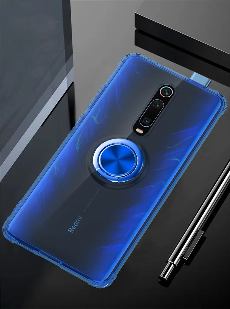 blue Для xiaomi Red mi K20 Pro Чехол с кольцом-подставкой мягкий прозрачный защитный чехол на заднюю панель для xiaomi mi 9t pro shell - Цвет: blue