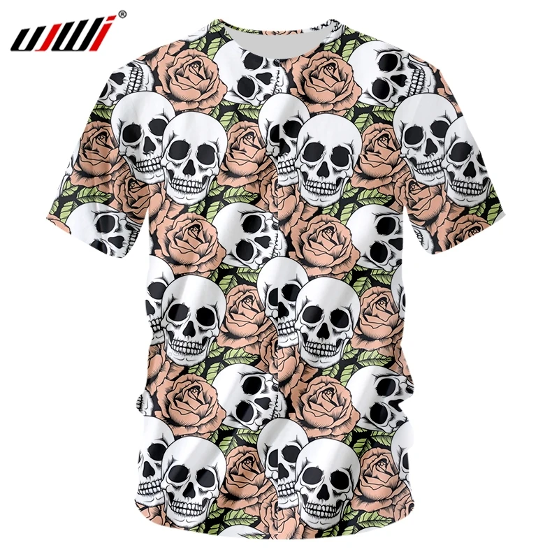 

UJWI красная роза Мужская футболка с 3D принтом кучи черепов средней и длинной секции большого размера для отдыха мужская 6XL футболка с круглым...