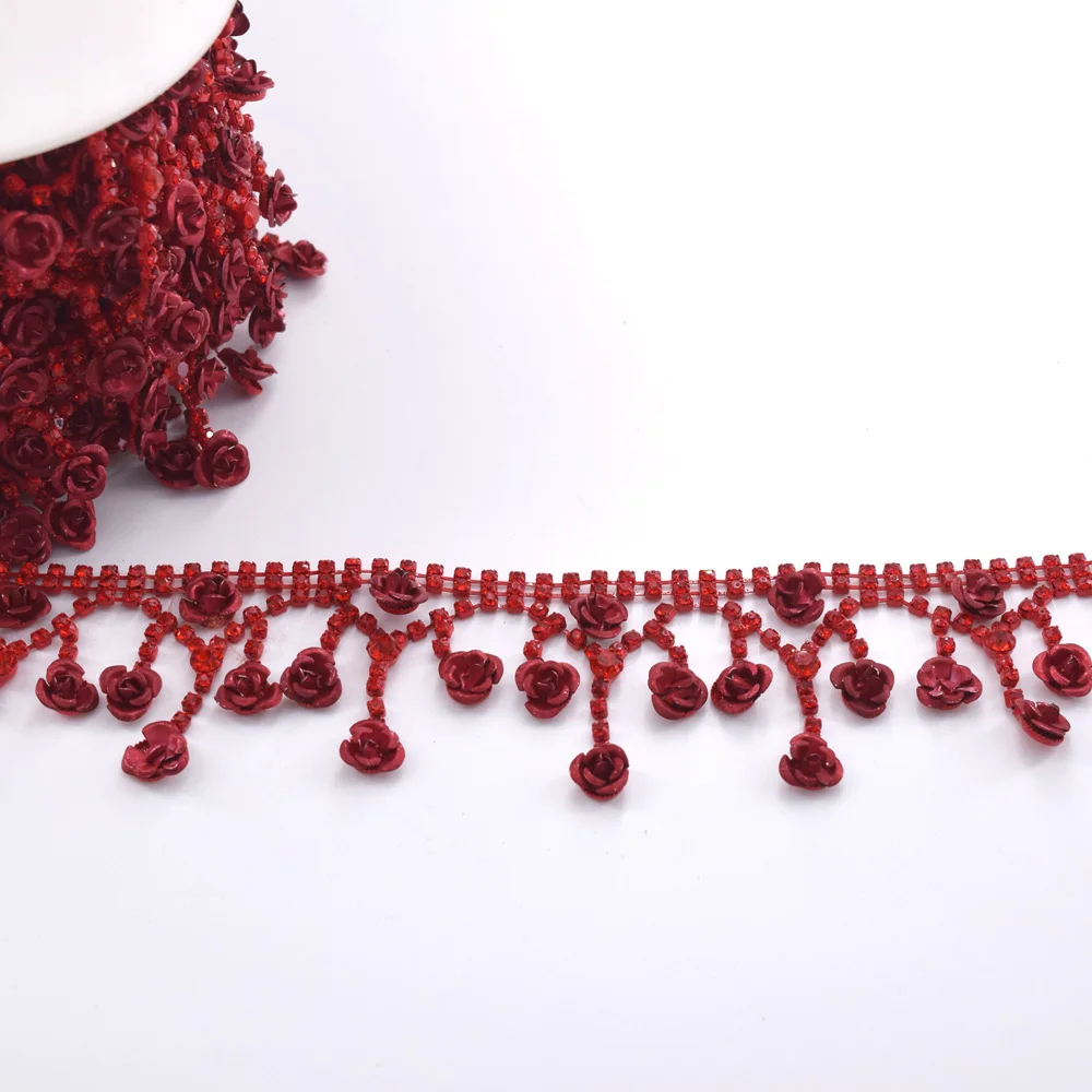 

DIY Rose Metal Fashion Rhinestone Trim Bridal Dress Decoration Flower Shape Wedding Garment Decorative Applique RC-0157