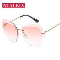 rimless diamond cutting lens sunglasses men women brand designer oversize female male glasses shades sun glasses